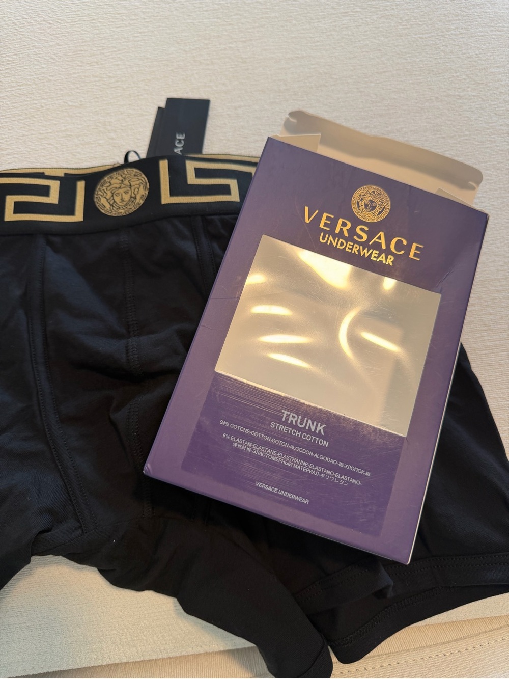 Versace Black Boxer Briefs with Gold Greek Key Waistband